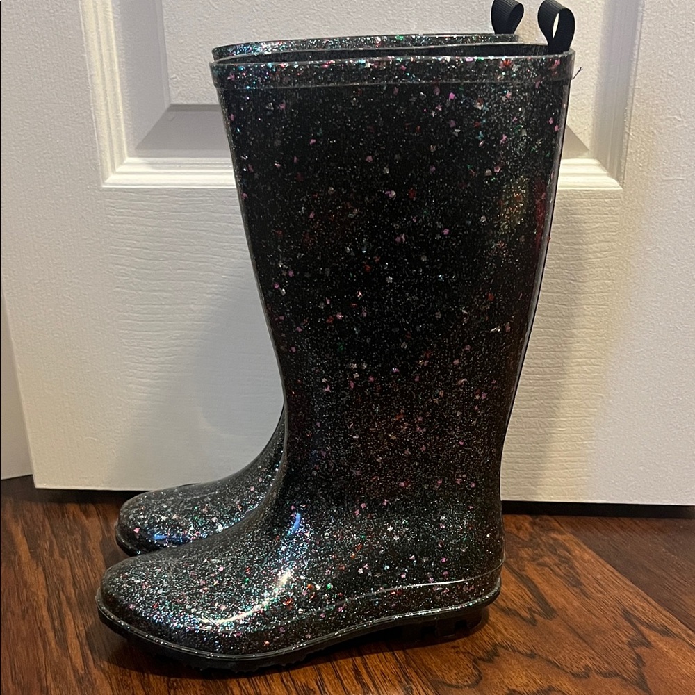 Capelli of New York Glitter Black Kids Rain Boots - Picture 3 of 5